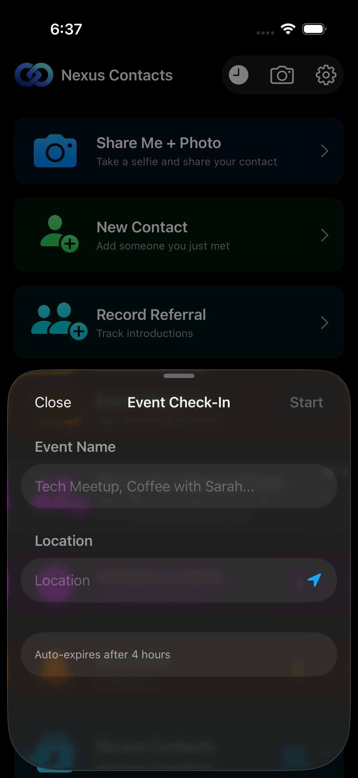 Event check-in with calendar suggestions