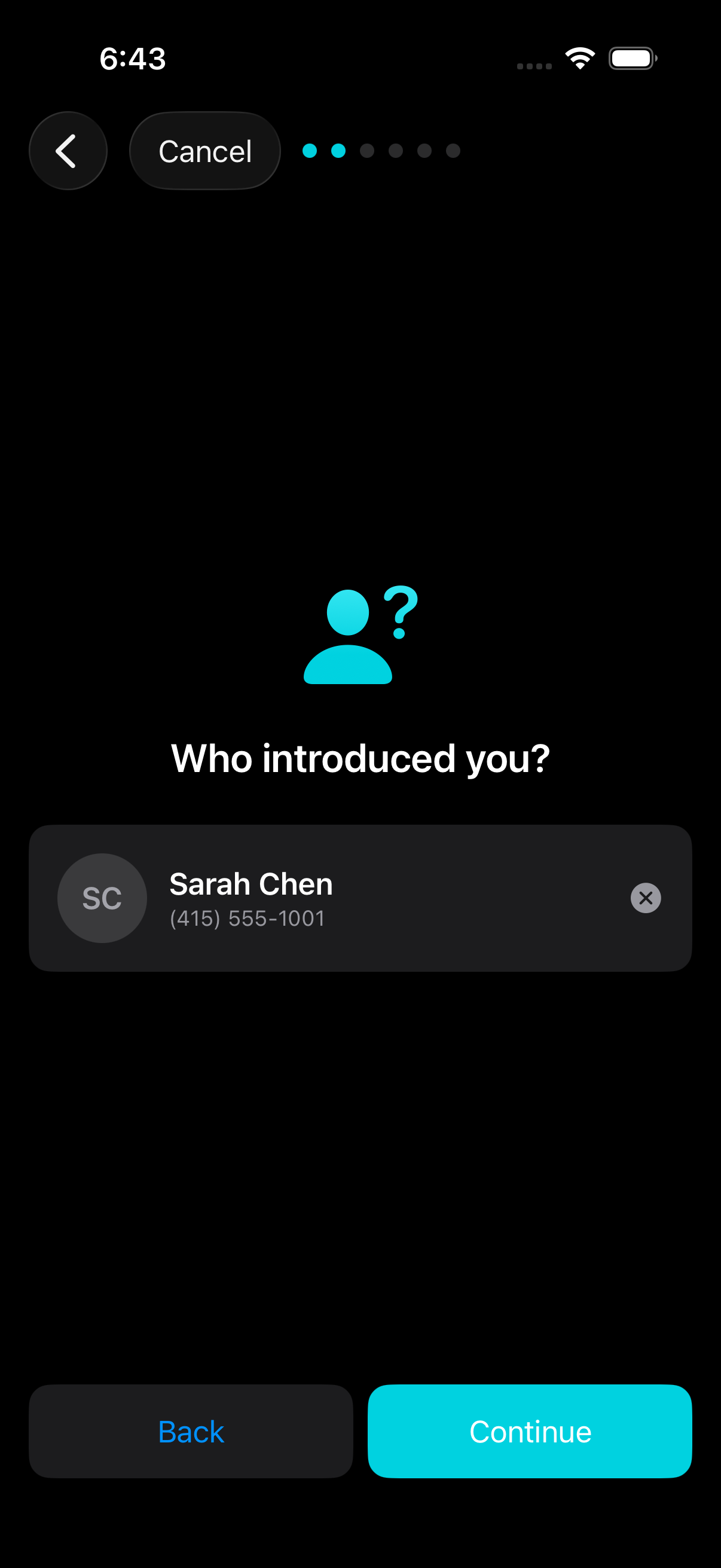 Who introduced you? — contact selected