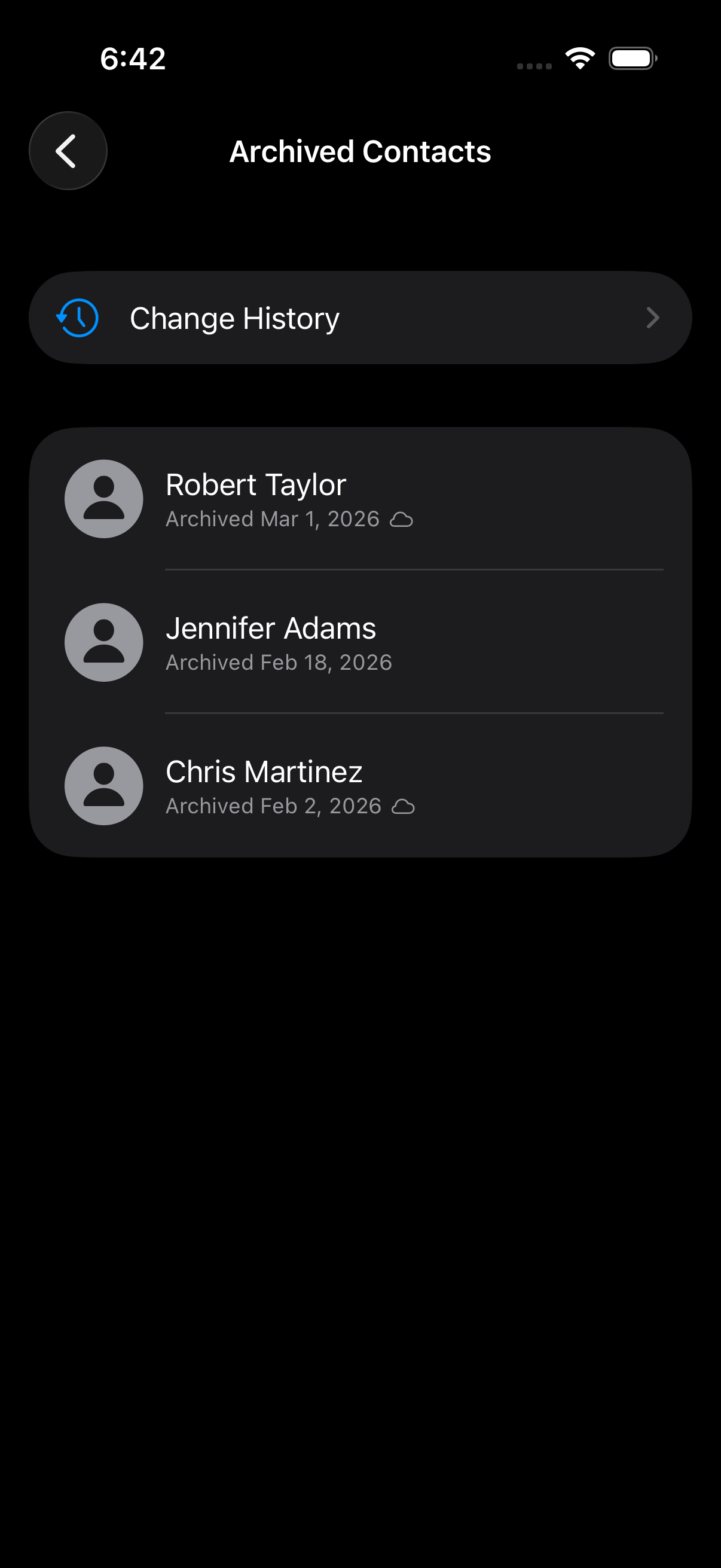 Archived contacts list
