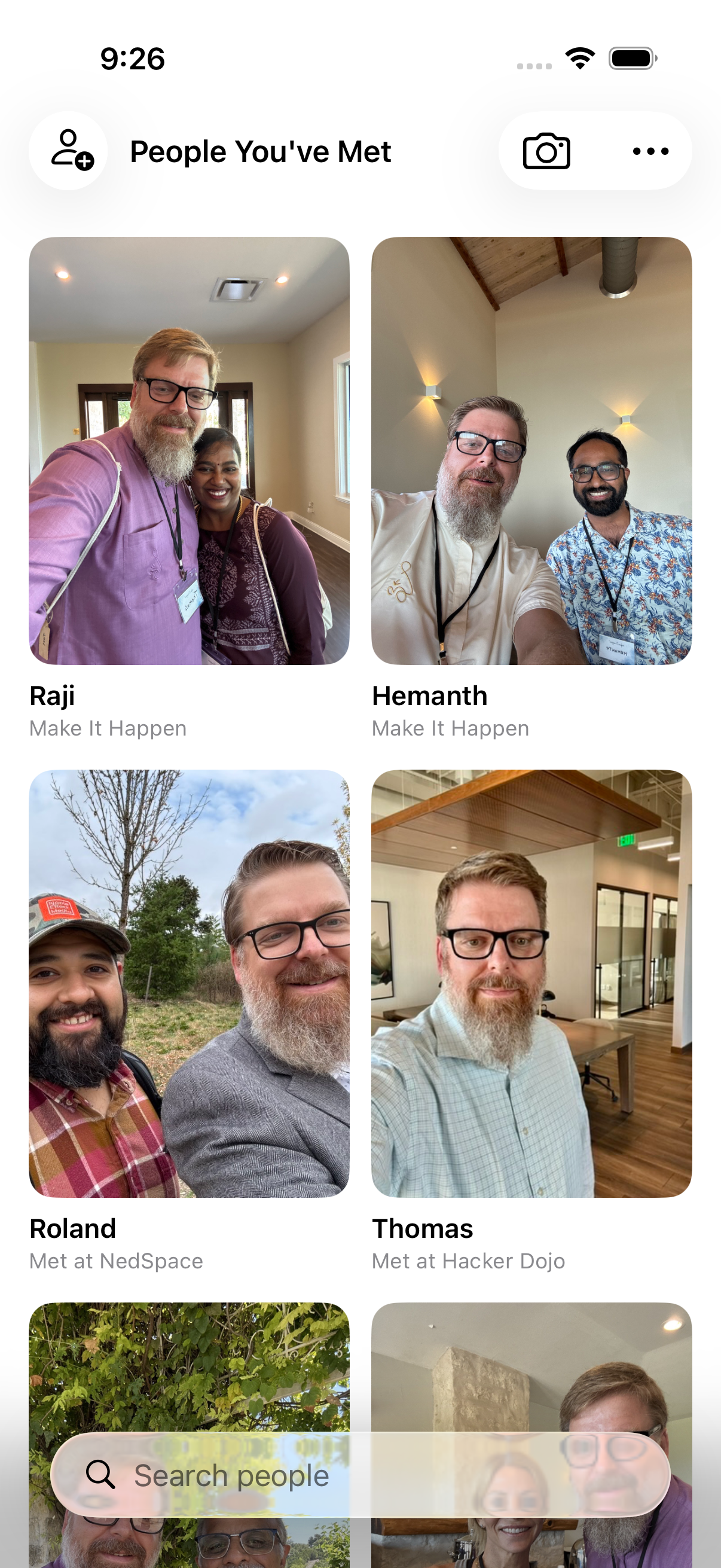 The People You've Met grid — a wall of faces, one per person met