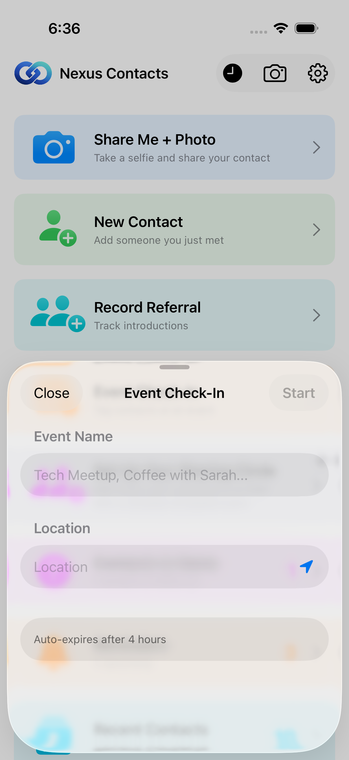 Event check-in with calendar suggestions