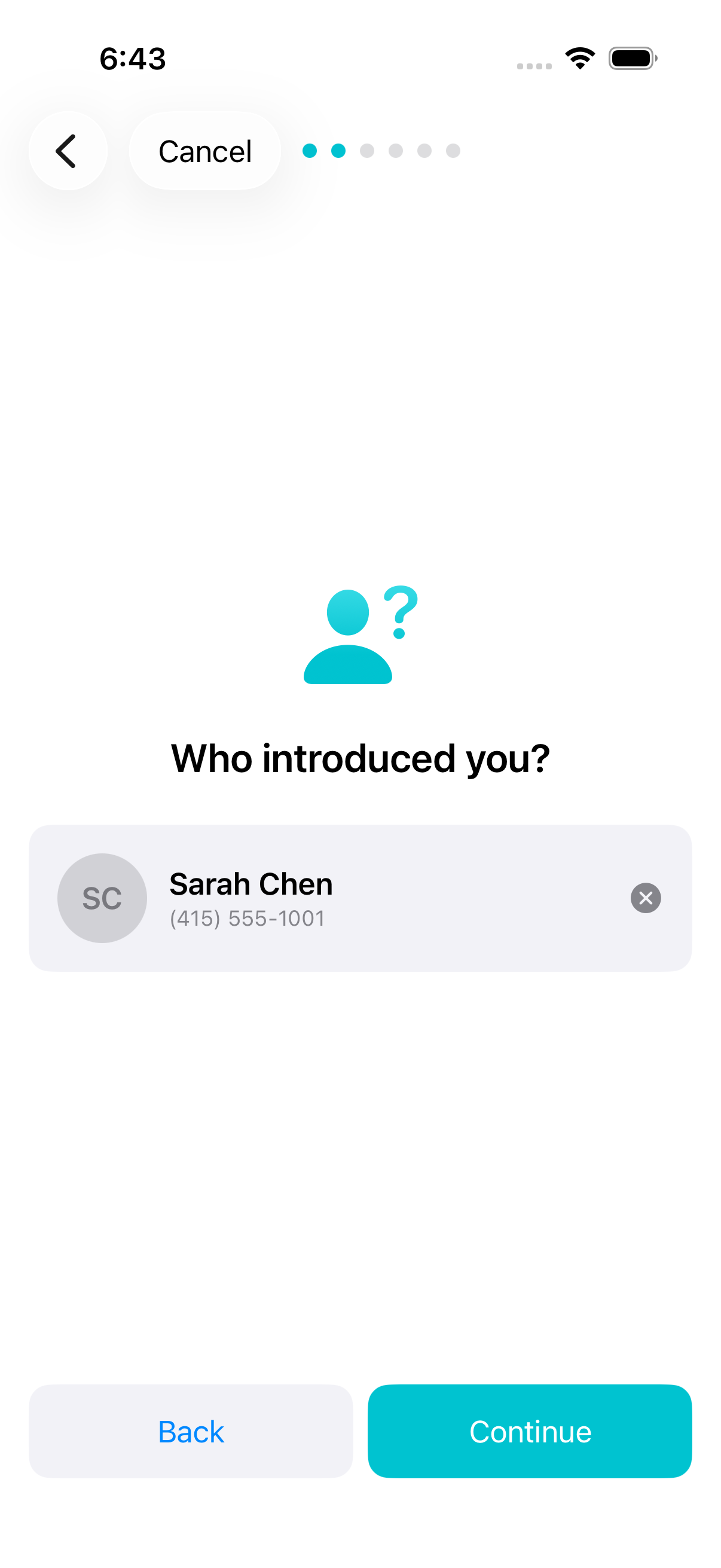 Who introduced you? — contact selected