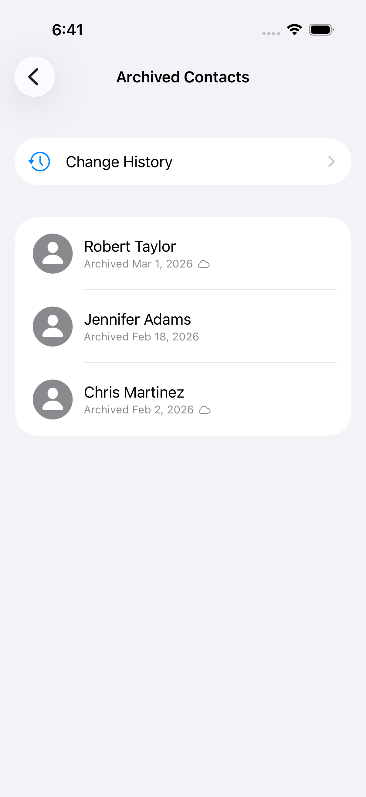 Archived contacts list
