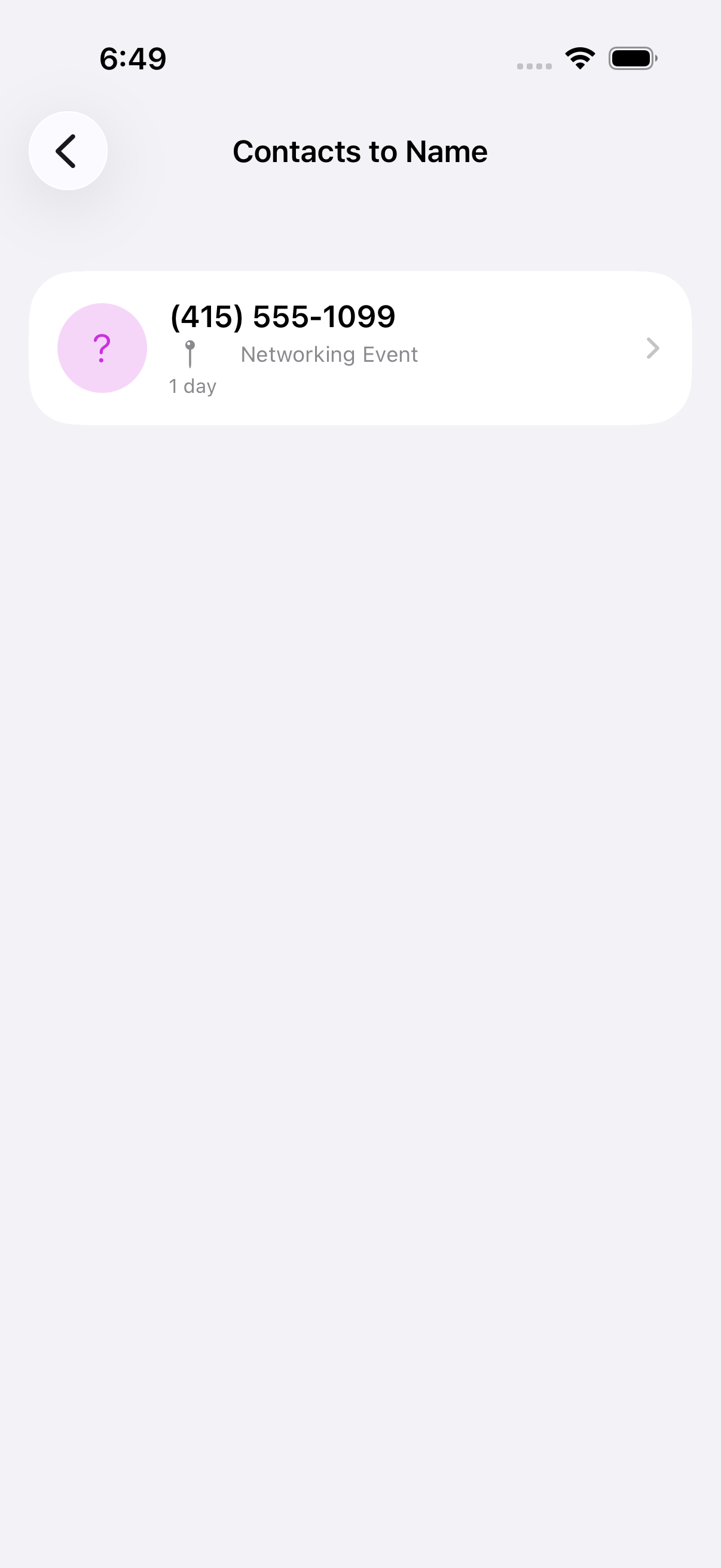 Contacts to name — recently added contacts without names
